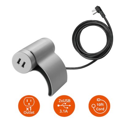 Image showing  10 ft. Indoor Sofa Socket Extension Cord, 1 Outlet/2 Ports, 3.1A USB, Light Gray