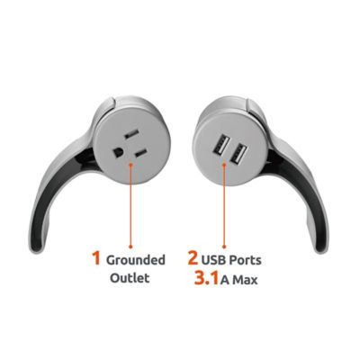 Image showing  10 ft. Indoor Sofa Socket Extension Cord, 1 Outlet/2 Ports, 3.1A USB, Light Gray