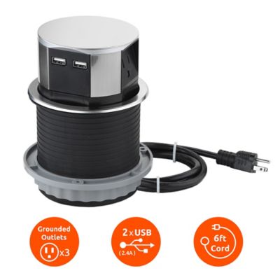 Image showing  15A 3-Outlet Space Saver Pop-Up Outlet with 2 USB Ports