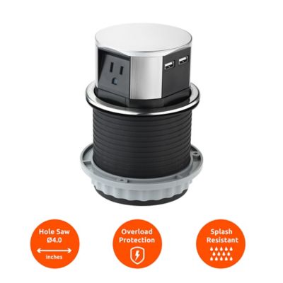 Image showing  15A 3-Outlet Space Saver Pop-Up Outlet with 2 USB Ports