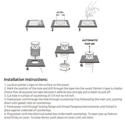 Image showing 8 th Link2Home 15A 3-Outlet Space Saver Pop-Up Outlet with 2 USB Ports