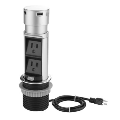 Link2Home 15A 2-Outlet Space Saver Pop-Up Outlet Station with 2 USB Ports