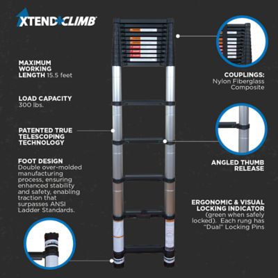 Image showing  15.5 ft. 300 lb. Capacity Telescoping Aluminum Extension Ladder, ANSI Type IA