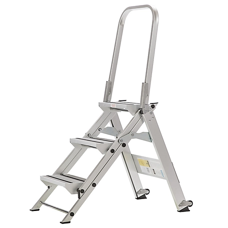 Xtend & Climb 3-Step Ultra Duty Aluminum Folding Stool with Handrail - ANSI IAA - 375 lbs. Load Capacity