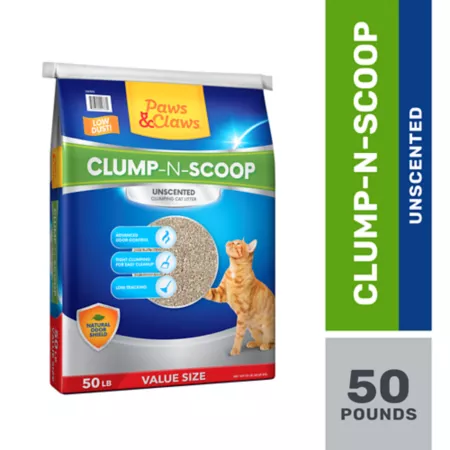 Paws & Claws Clump-and-Scoop Unscented Clumping Clay Cat Litter 50 lb Bag Cat Litter