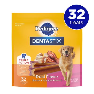 DENTASTIX Bacon and Chicken Flavor Dental Care Dog Treats for Large Dogs, 32 ct.