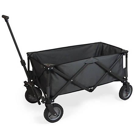 Black Heavy Duty Collapsible Wagon,Outdoor Folding Wagon,Outdoor Camping cart,Portable Swing Truck Beach Wagon Trolley with Adjustable Push Handle and Brake,Large Tires with Shock Absorption Effect 