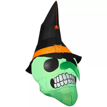 Gemmy Airblown Inflatable Green Witch Skull Self-Inflating Halloween Inflatables