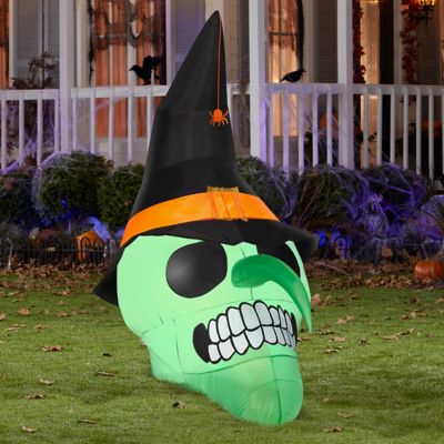 Image showing  Airblown Green Witch Skull Inflatable, Self-Inflates