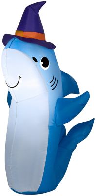 Gemmy Airblown Shark with Witch Hat Inflatable, Self-Inflates