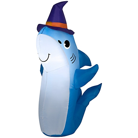 Gemmy Airblown Shark with Witch Hat Inflatable, Self-Inflates