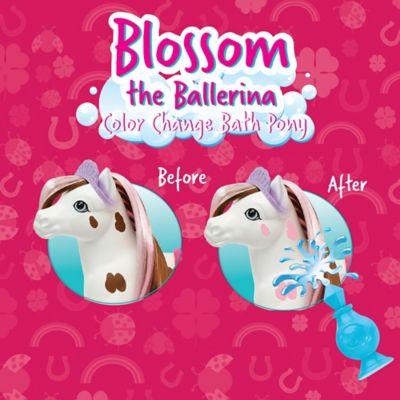 Image showing  Lucky Acres Blossom the Ballerina Horse Color-Changing Bath Toy, Brown/White, Surprise Pink Markings