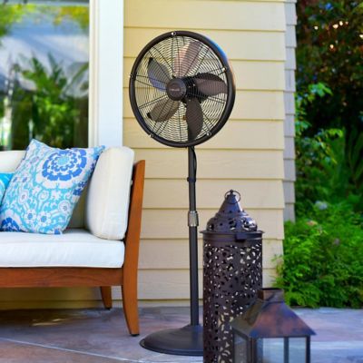 Image showing  18 in. 3-Speed Outdoor Misting Fan and Pedestal Fan, 600 sq. ft., Sturdy All-Metal Design, Connects to Hose