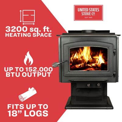 US Stove Wood-Burning EPA Certified Pedestal Stove with Blower, For 3,200  sq. ft. Rooms, Large at Tractor Supply Co.