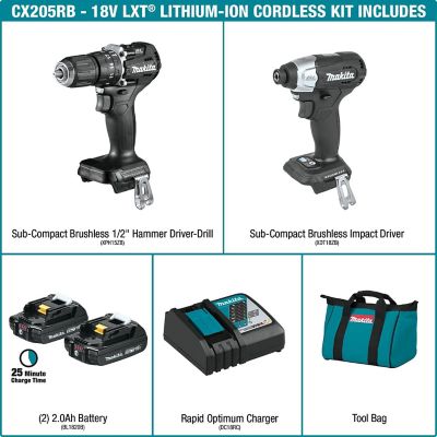 Image showing 5 th Makita Cordless 1/2 in. 18V LXT Lithium-Ion Sub-Compact Brushless Tool Combo Kit, 2 pc., 2.0 Ah