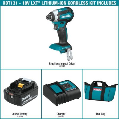 Image showing  18V LXT 1/4 in. Cordless Lithium-Ion Brushless Impact Driver Kit, 3.0Ah