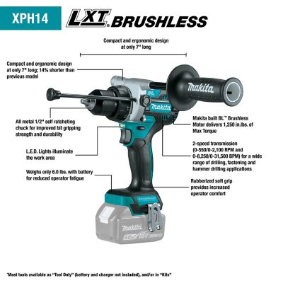 Image showing  1/2 in. 18V LXT Lithium-Ion Brushless Cordless Hammer Driver-Drill