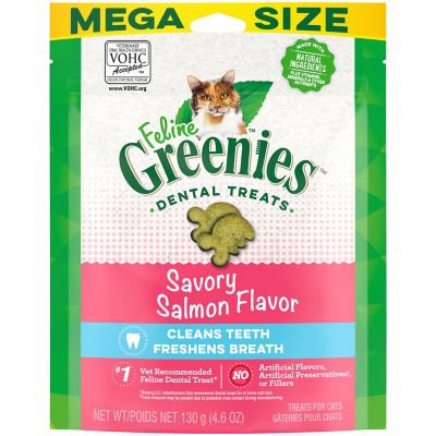 Greenies Adult Natural Dental Care Cat Treats, Savory Salmon Flavor, 4.6 oz. Pouch