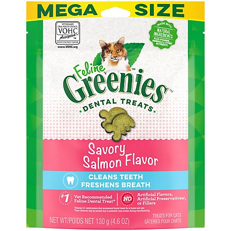 Greenies Adult Natural Dental Care Cat Treats, Savory Salmon Flavor, 4.6 oz. Pouch