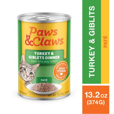 Paws & Claws Small Breed Adult Complete Nutrition Turkey and Giblets Pate Wet Cat Food, 13.2 oz.
