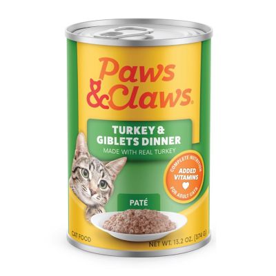 Paws & Claws Small Breed Adult Complete Nutrition Turkey and Giblets Pate Wet Cat Food, 13.2 oz.