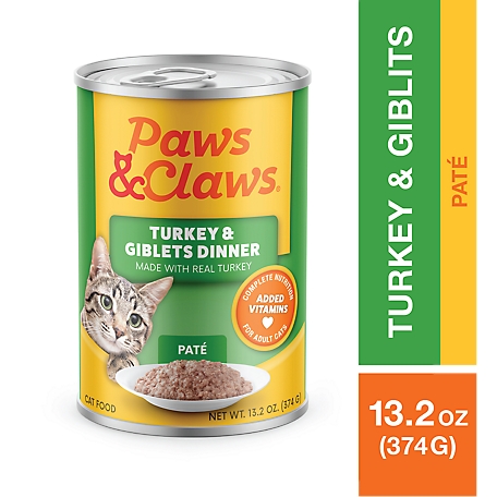 Paws & Claws Small Breed Adult Complete Nutrition Turkey and Giblets Pate Wet Cat Food, 13.2 oz.