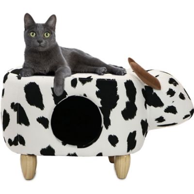 Critter Sitters 16 in. Black/White Cow House Ottoman
