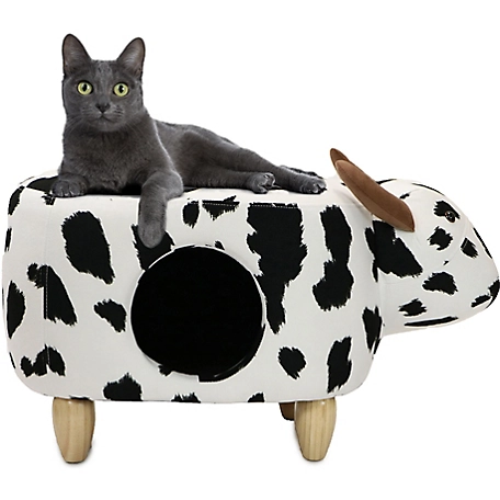 Critter Sitters 16 in. Black/White Cow House Ottoman