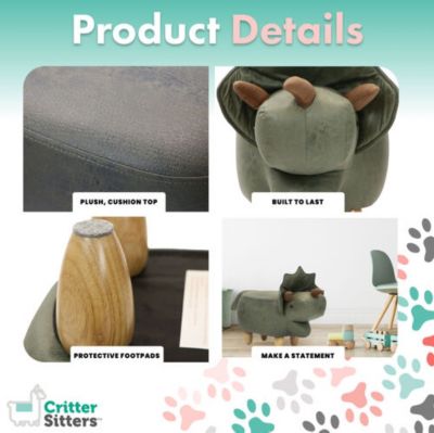 Image showing  14-In Green Triceratops Dinosaur Ottoman