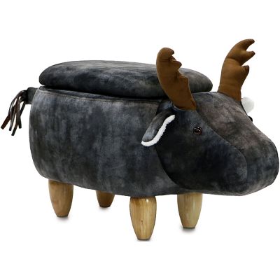 Critter Sitters 15-In. Seat Height Dark Gray Elk Animal Shape Storage Ottoman Furniture for Nursery, Bedroom & Living Room Decor -  192487244036