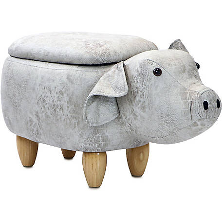 Critter Sitters 15 in. Light Gray Pig Storage Ottoman