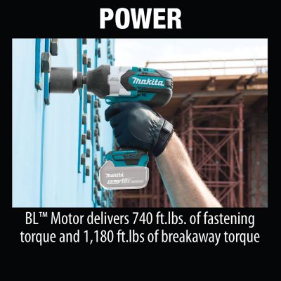 Image showing 5 th Makita 1/2 in. Square Drive 1,180 ft.-lb. 18V LXT Lithium-Ion Brushless Cordless High-Torque Impact Wrench, Tool Only