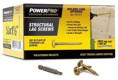 Hillman Power Pro Star Drive Construction Lag Screws (1/4in.-20 x 1-1/2in.) - 75 pc