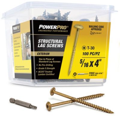 Hillman Power Pro Star Drive Construction Lag Screws (5/16in.x 4in.) -100 Pack