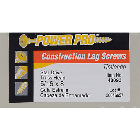 Hillman Power Pro Star Drive Construction Lag Screws (5/16'-18 x 8') - 15 pc