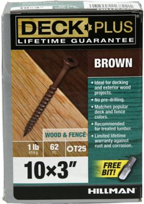 Image showing  10 in. x 3 in. Deck Plus Exterior Wood Deck Screws, Brown, 62-Pack