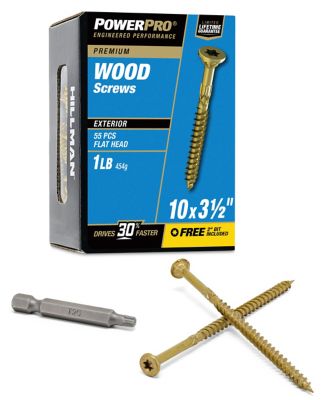 Hillman Power Pro Premium Exterior Wood Screws (#10 x 3-1/2in.) -1lb