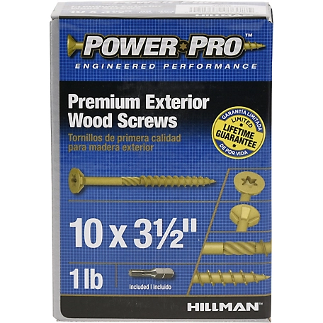 Hillman Power Pro Premium Exterior Wood Screws (#10 x 3-1/2in.) -1lb