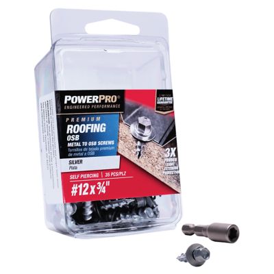 Hillman Power Pro Silver Self-Piercing Metal-to-OSB Roofing Screws (#12-14 x 3/4in.) -35 Pack