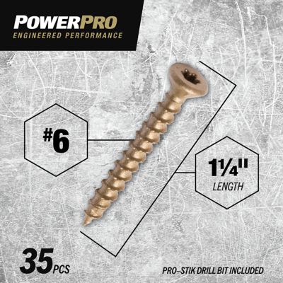 Image showing  #6 x 1-1/4 in. Power Pro ONE Flat Exterior Multi-Material Screws, Bronze, 35-Pack