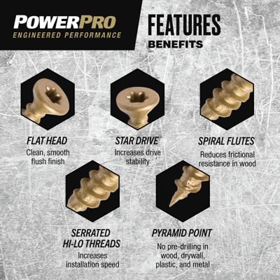 Image showing  #8 x 1 in. Power Pro ONE Flat Exterior Multi-Material Screws, Bronze, 35-Pack