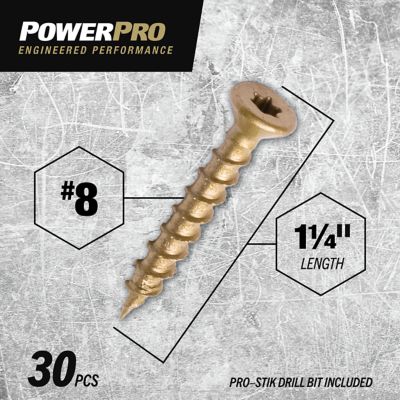 Image showing  #8 x 1-1/4 in. Power Pro ONE Flat Exterior Multi-Material Screws, Bronze, 30-Pack