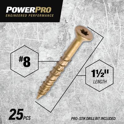 Image showing  #8 x 1-1/2 in. Power Pro ONE Flat Exterior Multi-Material Screws, Bronze, 25-Pack