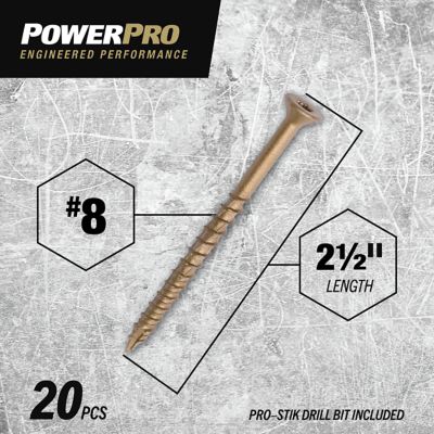 Image showing  #8 x 2-1/2 in. Power Pro ONE Flat Exterior Multi-Material Screws, Bronze, 20-Pack