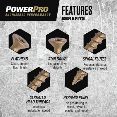 Image showing  #8 x 2-1/2 in. Power Pro ONE Flat Exterior Multi-Material Screws, Bronze, 20-Pack