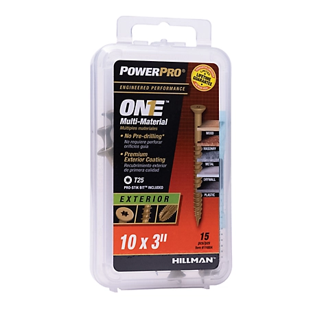 Hillman Power Pro ONE Flat Exterior Bronze Multi-Material Screws (#10 x 3in.) -15 Pack