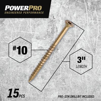 Image showing  #10 x 3 in. Power Pro ONE Flat Exterior Multi-Material Screws, Bronze, 15-Pack