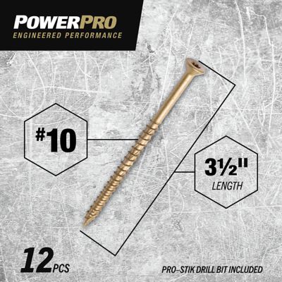 Image showing  #10 x 3-1/2 in. Power Pro ONE Flat Exterior Multi-Material Screws, Bronze, 12-Pack