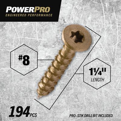 Image showing  #8 x 1-1/4 in. Power Pro ONE Flat Exterior Multi-Material Screws, Bronze, 194-Pack