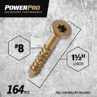 Image showing  #8 x 1-1/2 in. Power Pro ONE Flat Exterior Multi-Material Screws, Bronze, 164-Pack